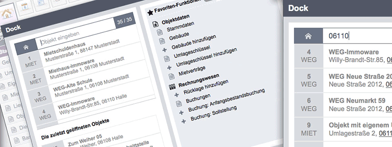 Das Dock unserer Immobilienverwaltungssoftware